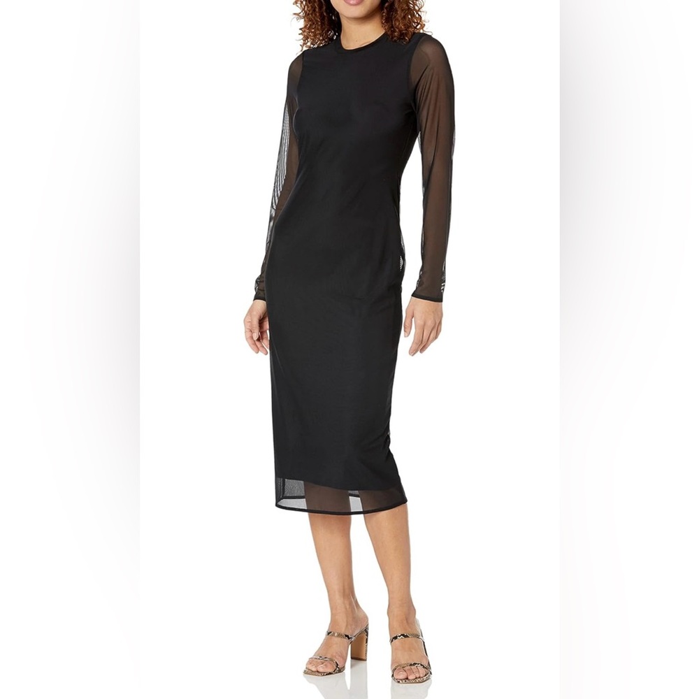 The Drop Gene mesh long sleeve midi dress